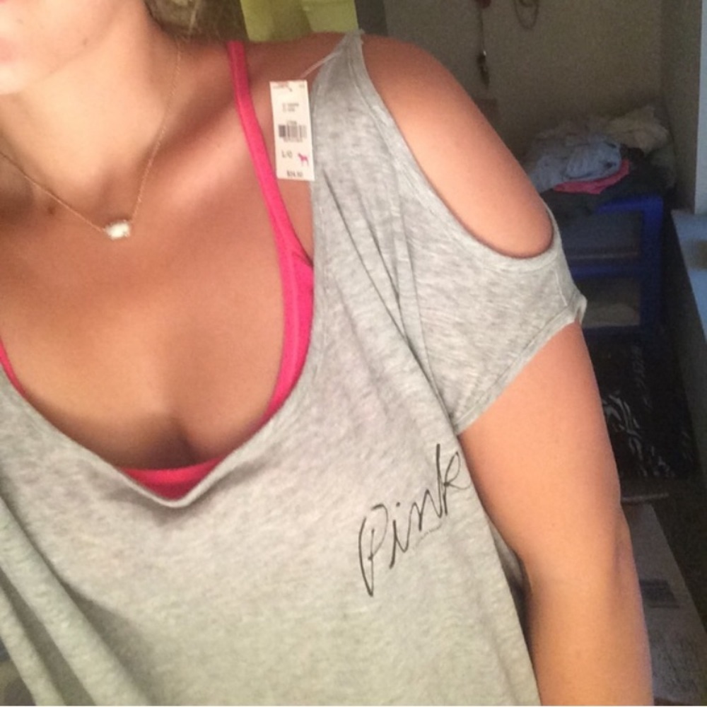 Pink cold shoulder top